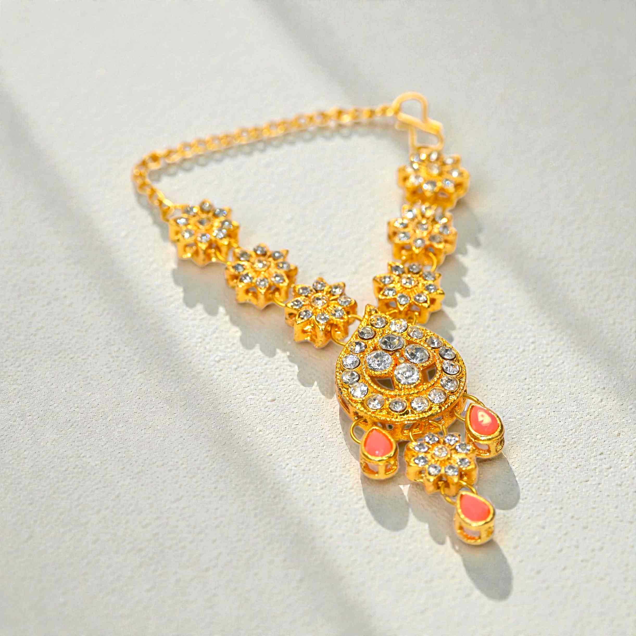 Floral Kundan Laddu Gopal Haar with Green Drops | Thakur Ji Shringar Necklace | Suitable for 4, 5, 6 & 8 No Laddu Gopal Ji | Designer Deity Jewellery for Pooja & Janmashtami