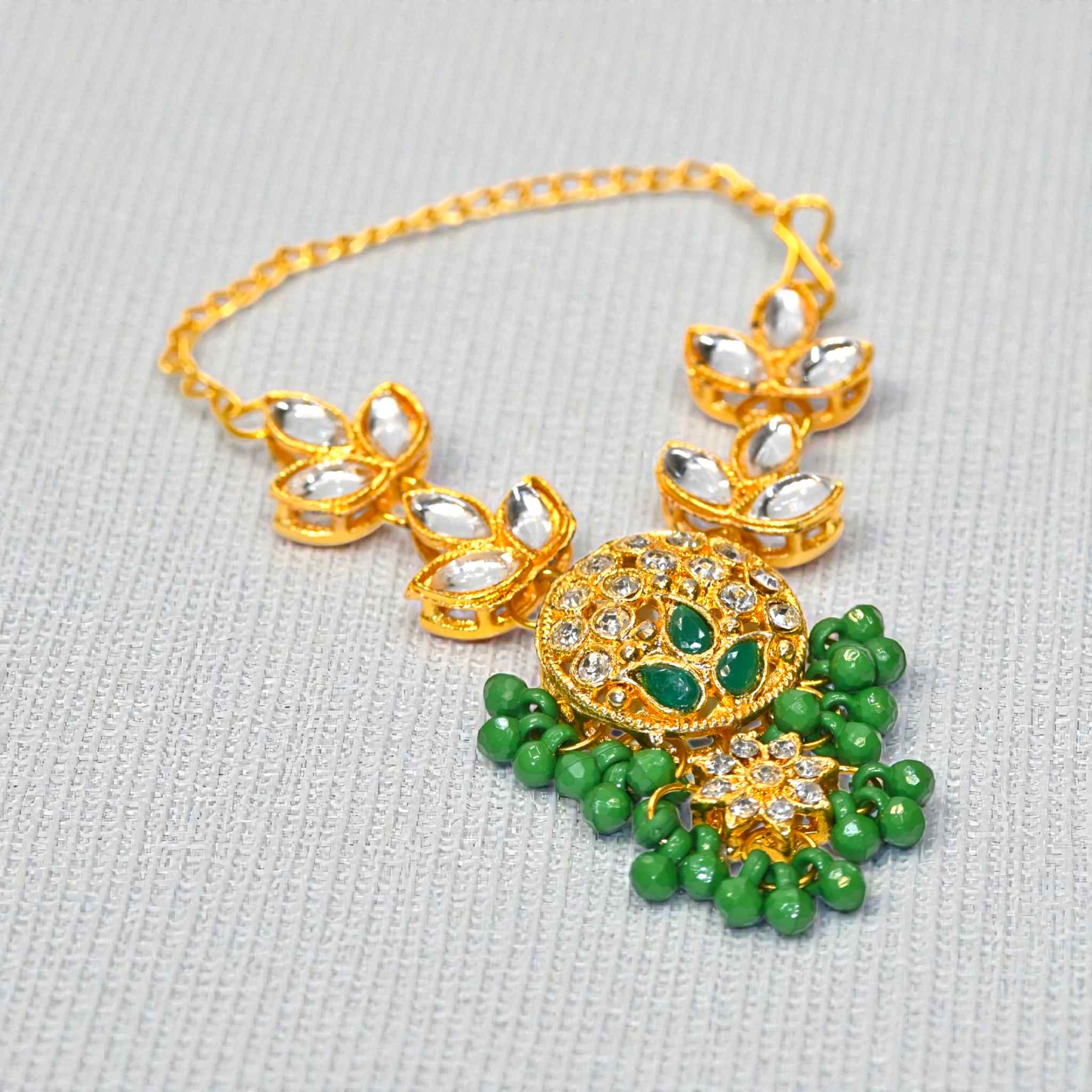 Kundan Red Beads Laddu Gopal Haar | Thakur Ji Shringar Necklace with Leaf Design | Suitable for 4, 5, 6 & 8 No Laddu Gopal Ji | Designer Deity Jewellery for Pooja & Janmashtami
