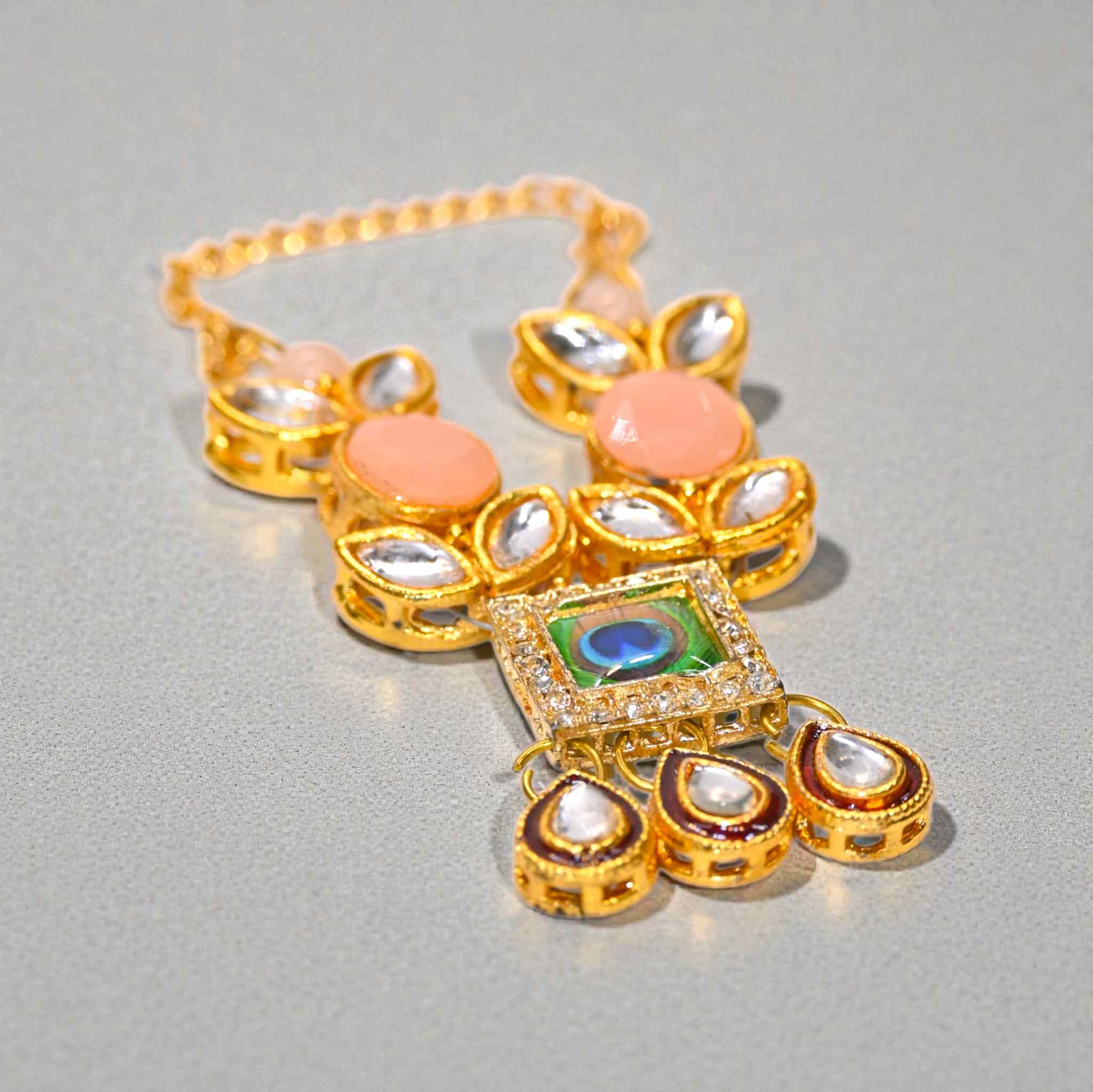 Peach Beads Mor Pankh Kundan Laddu Gopal Haar | Peacock Feather Thakur Ji Shringar Necklace | Suitable for 4, 5, 6 & 8 No Laddu Gopal Ji | Janmashtami Special Deity Jewellery