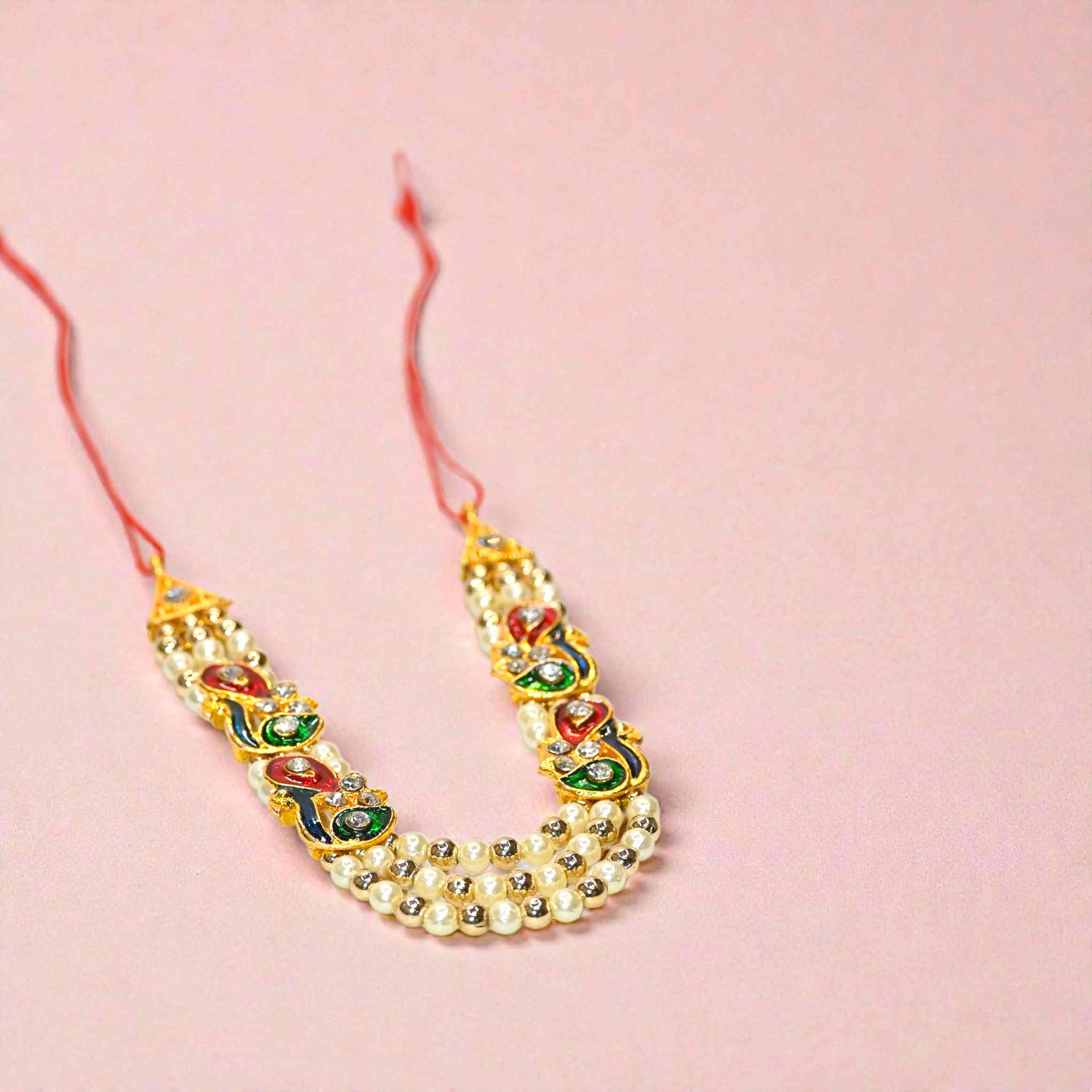 Peacock Design Pearl Laddu Gopal Haar | Multicolor Kundan Thakur Ji Shringar Necklace | Designer Deity Jewellery for 4, 5, 6 & 8 No Laddu Gopal Ji