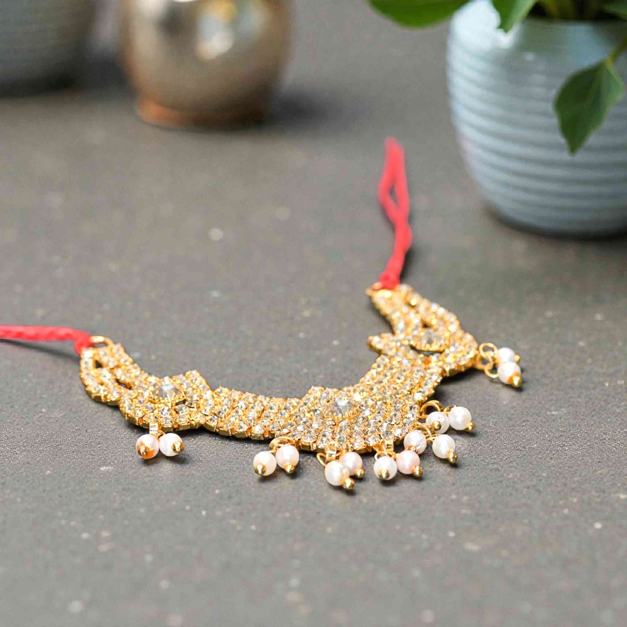 Diamond Look Kundan Pearl Laddu Gopal Haar | Premium CZ Stone Thakur Ji Shringar Necklace | Designer Deity Jewellery for 4, 5, 6 & 8 No Laddu Gopal Ji