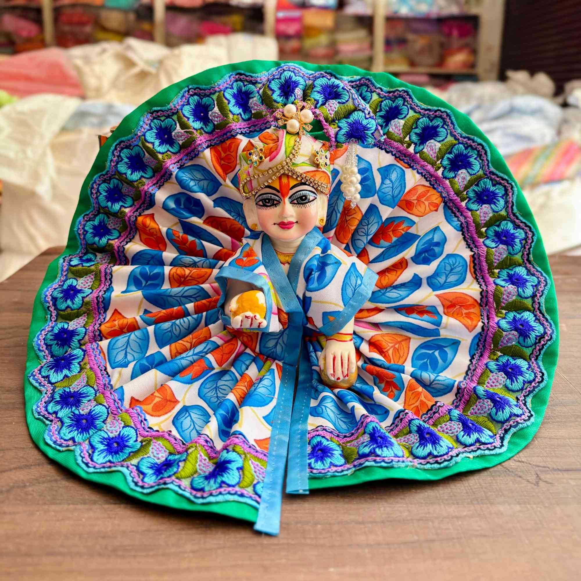 Kashyap G Poshak Wale Laddu Gopal Dress with Mukut | Designer Heavy Floral Poshak for Krishna Ji | Fancy Kanha Ji Dress for Janmashtami Diwali & Pooja | Cotton Festival Wear Size 0 to 6