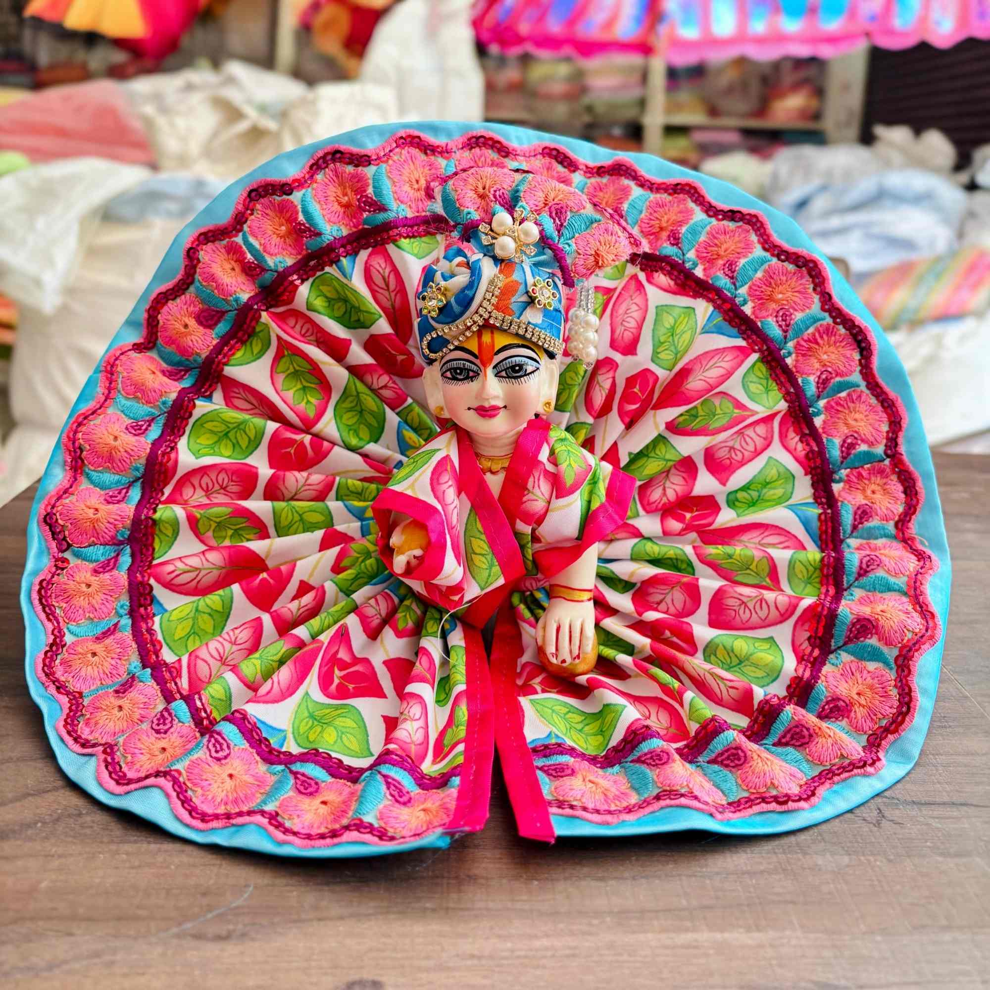 Kashyap G Poshak Wale Laddu Gopal Dress with Mukut | Designer Heavy Floral Poshak for Krishna Ji | Fancy Kanha Ji Dress for Janmashtami Diwali & Pooja | Cotton Festival Wear Size 0 to 6
