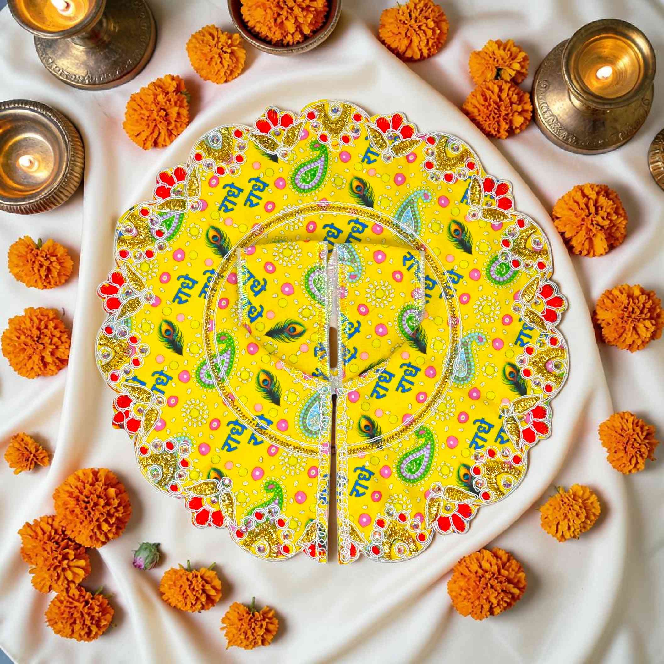 Laddu Gopal Dress | Cotton Printed Poshak for Kanha Ji | Krishna Bal Gopal Dress Combo Pack | Designer Set of 6 Poshak for Daily & Festival Use