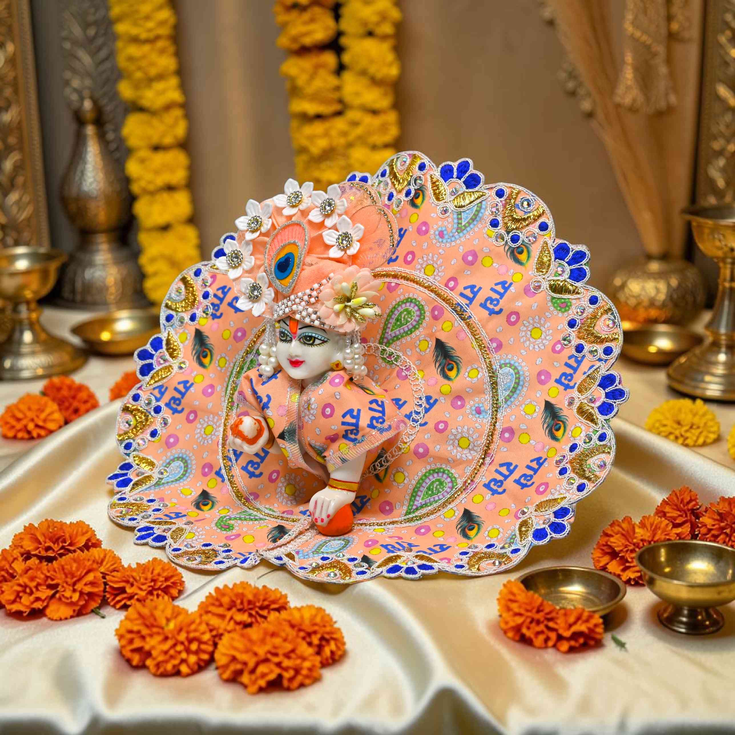Laddu Gopal Dress | Cotton Printed Poshak for Kanha Ji | Krishna Bal Gopal Dress Combo Pack | Designer Set of 6 Poshak for Daily & Festival Use