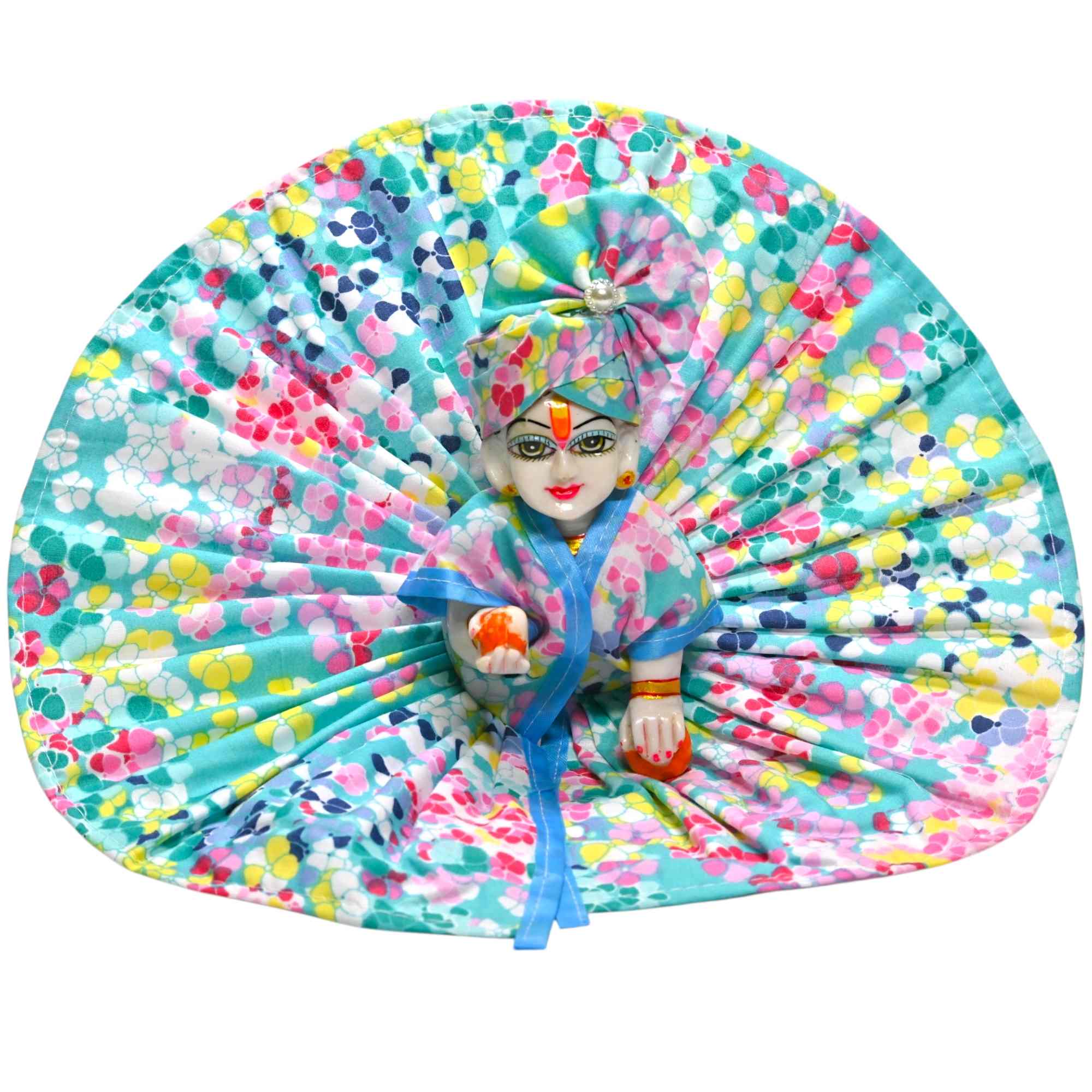 Kashyap G Poshak® Holi Special Laddu Gopal Dress with Mukut | Floral Multicolor Cotton Poshak for Kanha Ji | Phool Print Ladoo Gopal Festival Wear | Size 0 to 6