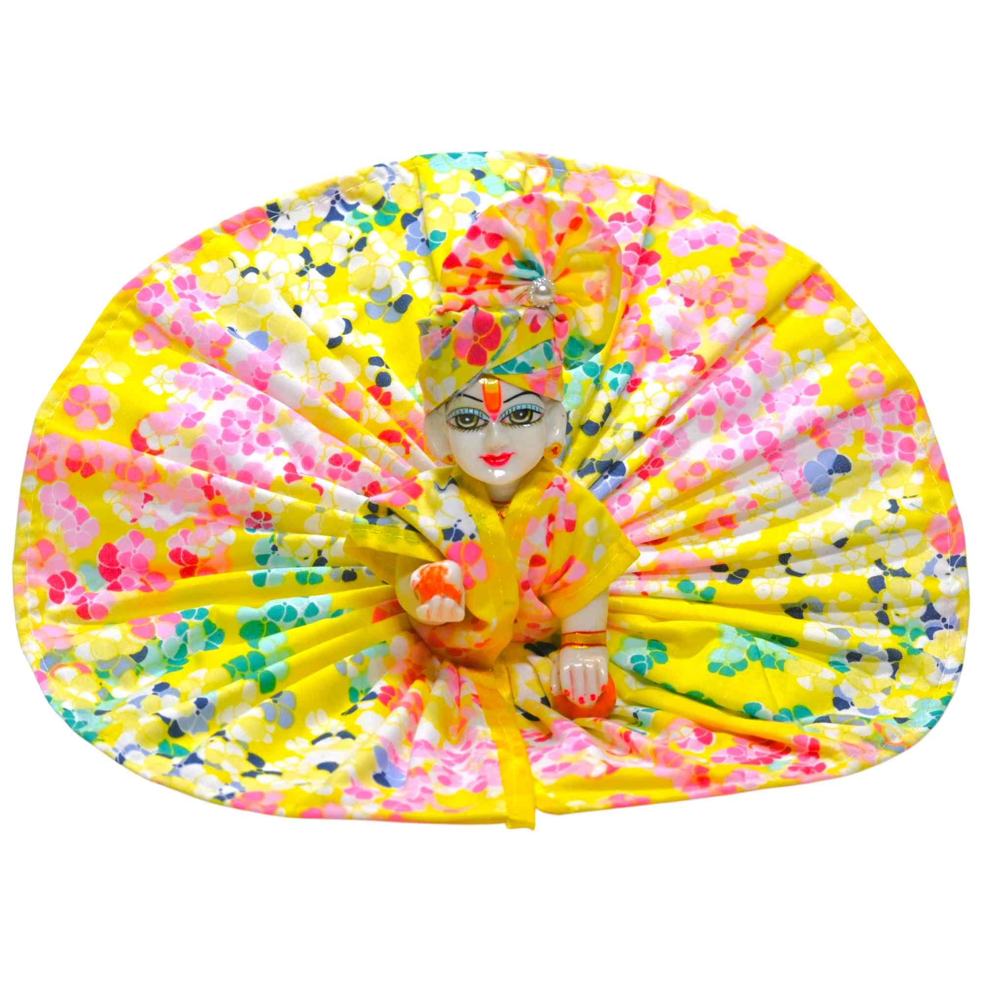 Kashyap G Poshak® Holi Special Laddu Gopal Dress with Mukut | Floral Multicolor Cotton Poshak for Kanha Ji | Phool Print Ladoo Gopal Festival Wear | Size 0 to 6