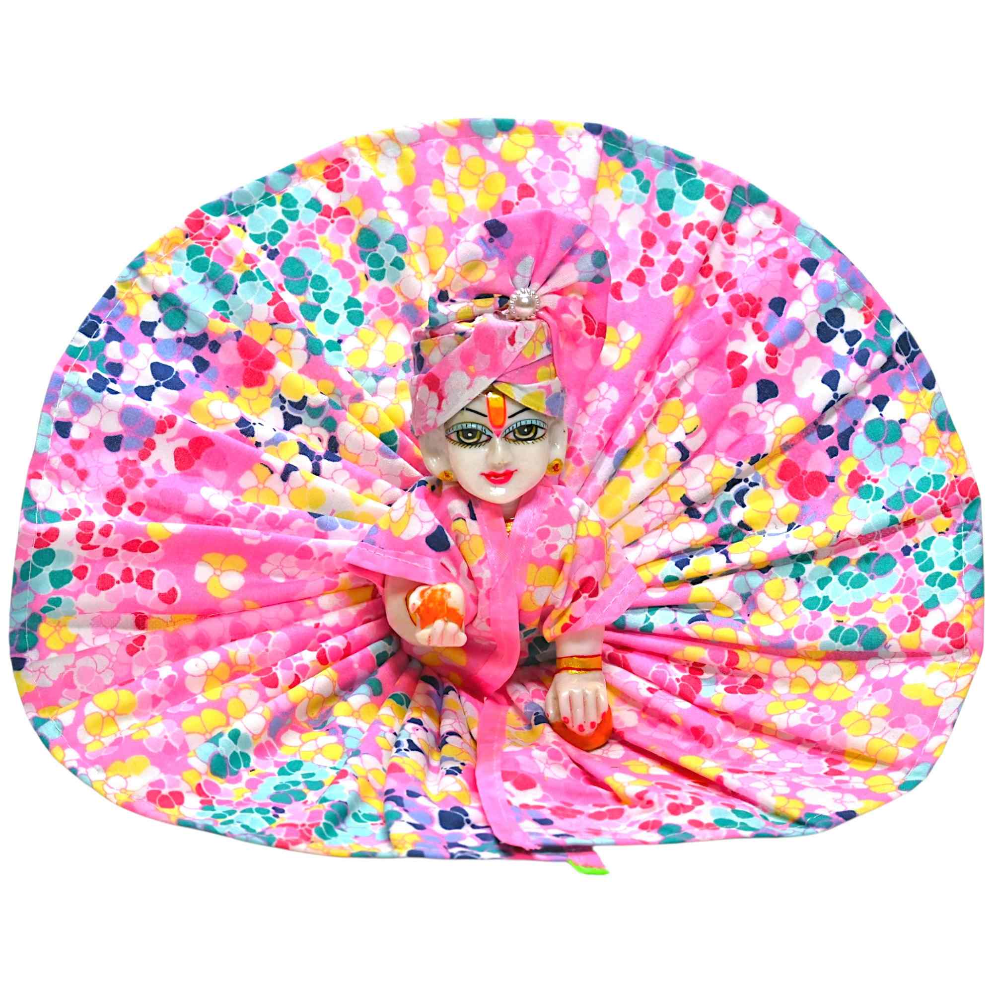 Kashyap G Poshak® Holi Special Laddu Gopal Dress with Mukut | Floral Multicolor Cotton Poshak for Kanha Ji | Phool Print Ladoo Gopal Festival Wear | Size 0 to 6