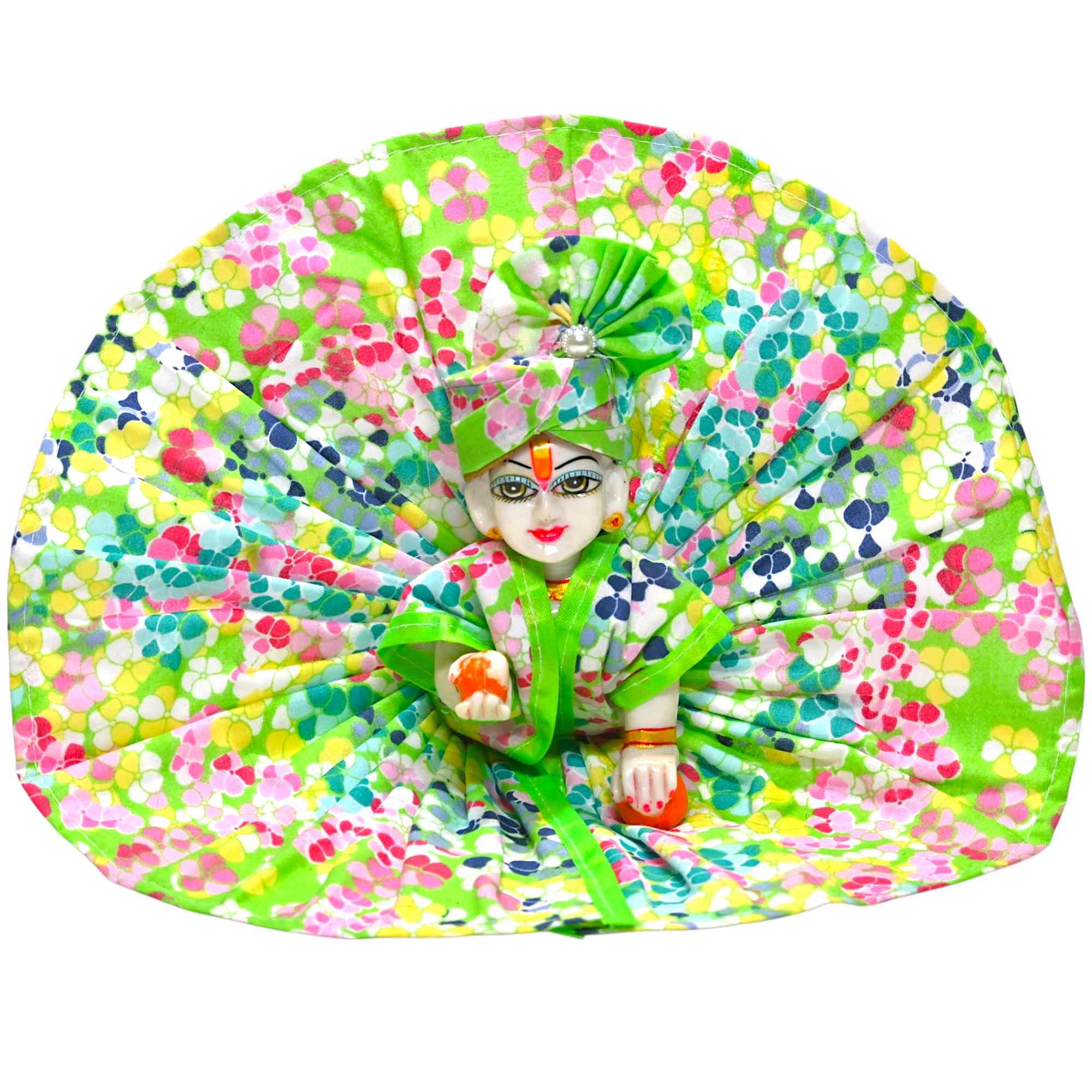 Kashyap G Poshak® Holi Special Laddu Gopal Dress with Mukut | Floral Multicolor Cotton Poshak for Kanha Ji | Phool Print Ladoo Gopal Festival Wear | Size 0 to 6