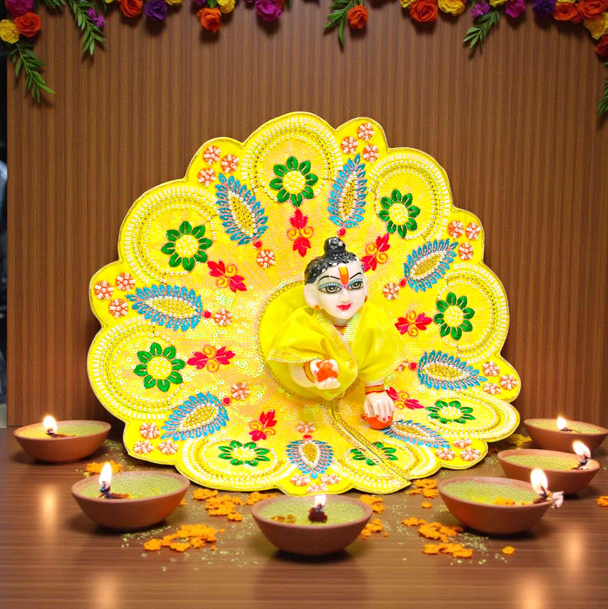 Laddu Gopal Heavy Dress | Designer Yellow Poshak for Krishna Ji | Janmashtami & Diwali Special Fancy Dress | Cotton Summer Poshak for Kanha Ji | Size 0 to 6