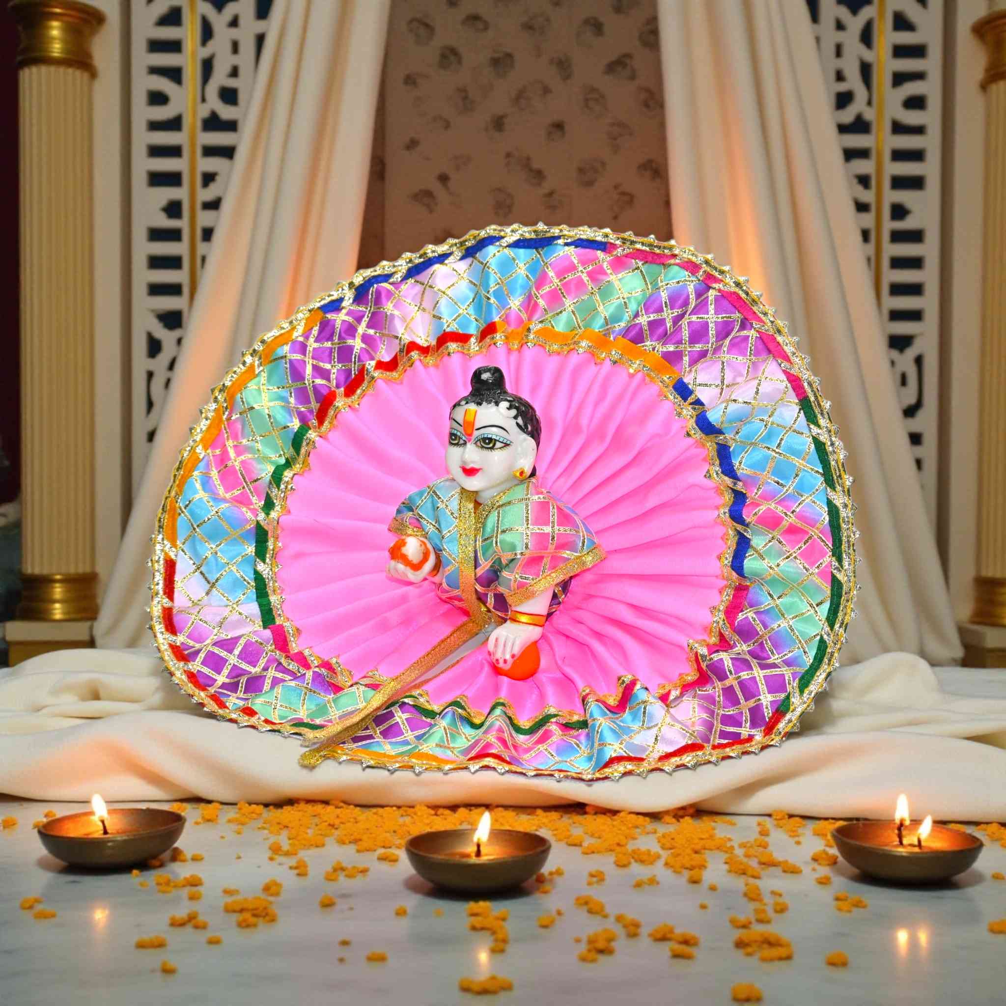 Kashyap G Poshak® Laddu Gopal Dress | Holi Special | Multicolor Festival Poshak for Kanha Ji | Summer Dress | Thakurji Designer Outfit Size 0-6 Available