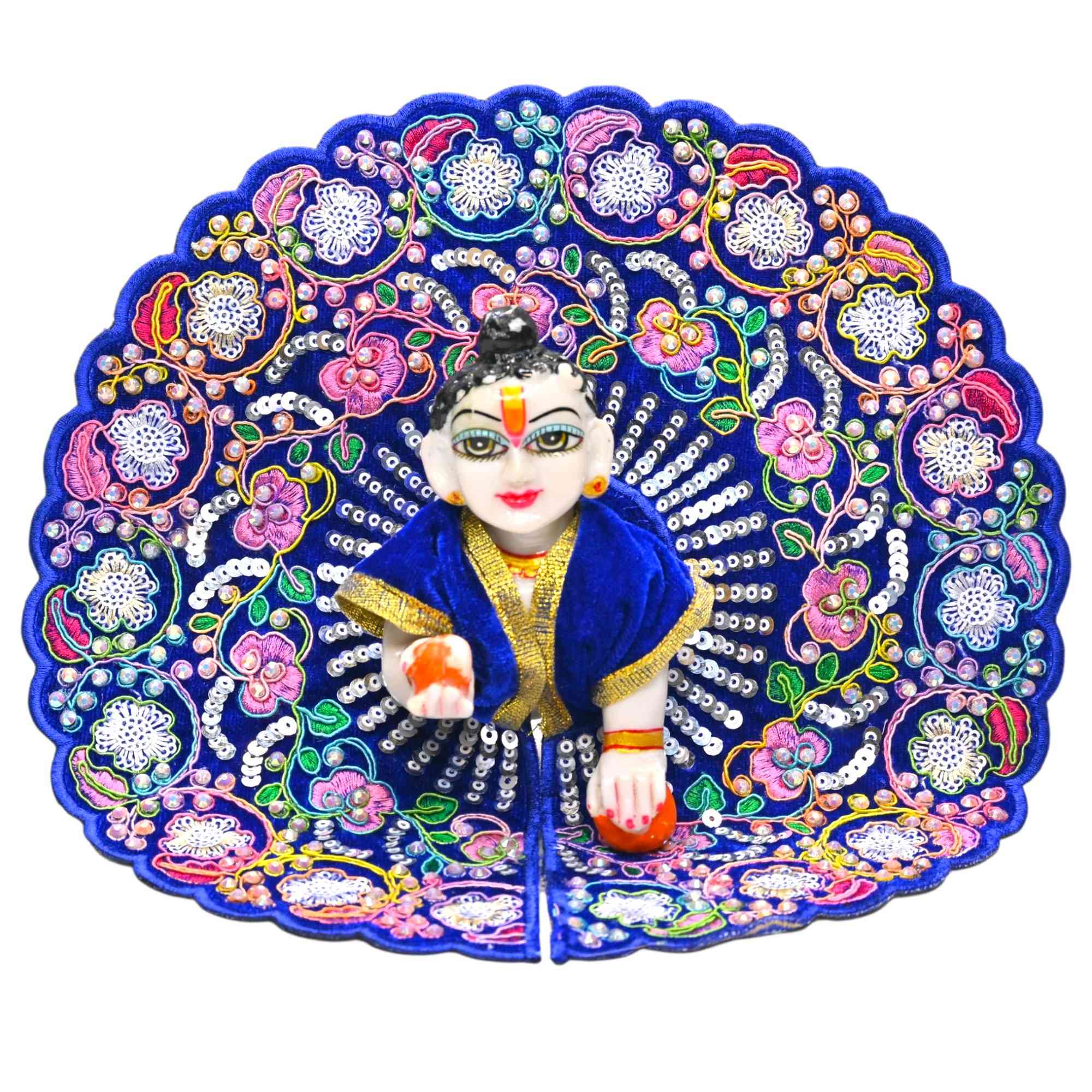 Kashyap G Poshak® Laddu Gopal Poshak | Velvet Blue Floral Embroidered Winter Dress for Kanha Ji | Soft Velvet Deity Dress