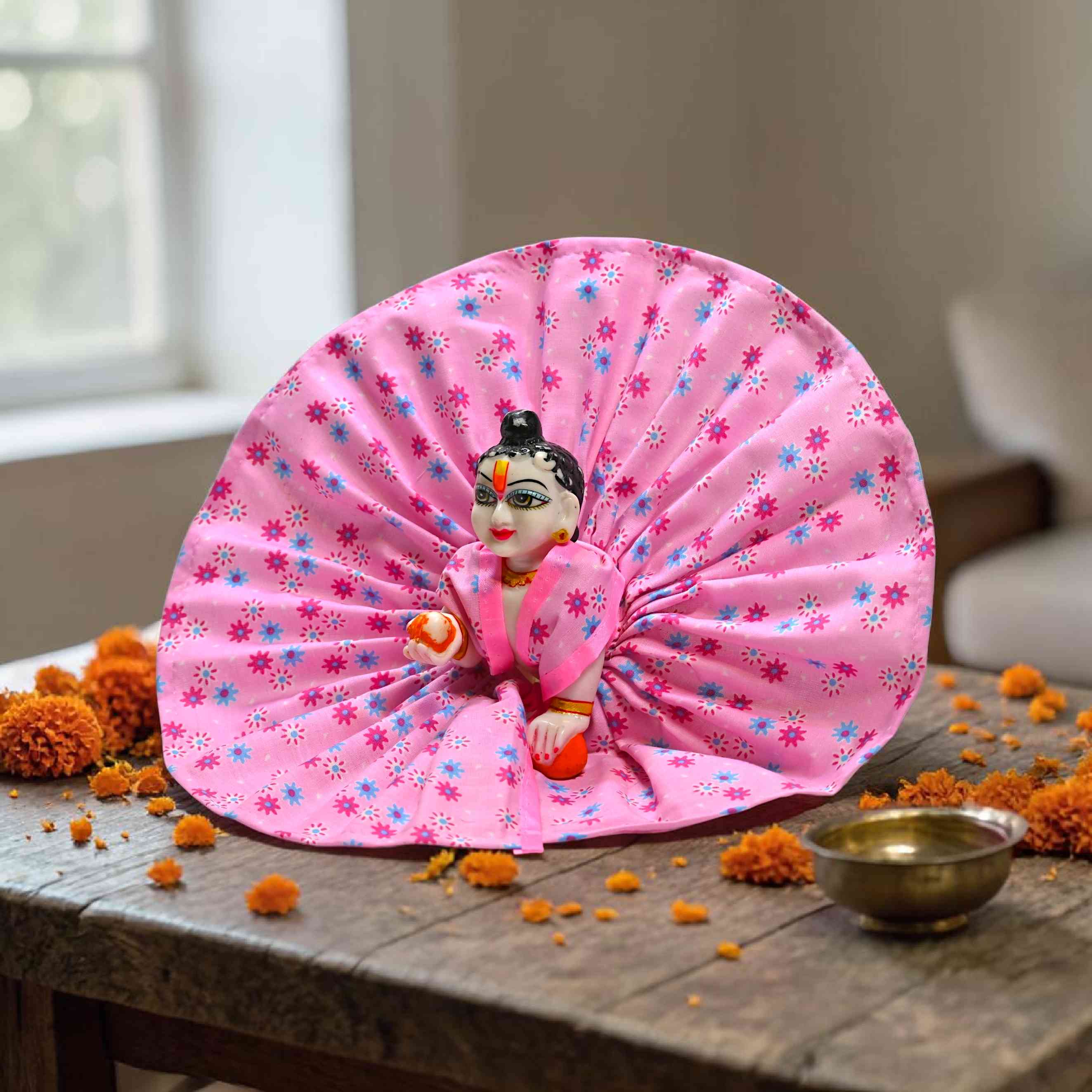 Laddu Gopal Summer Dress | Soft Cotton Floral Poshak for Krishna Ji | Lightweight Daily Wear Kanha Ji Dress | Size 0 to 6 | Comfortable Designer Poshak