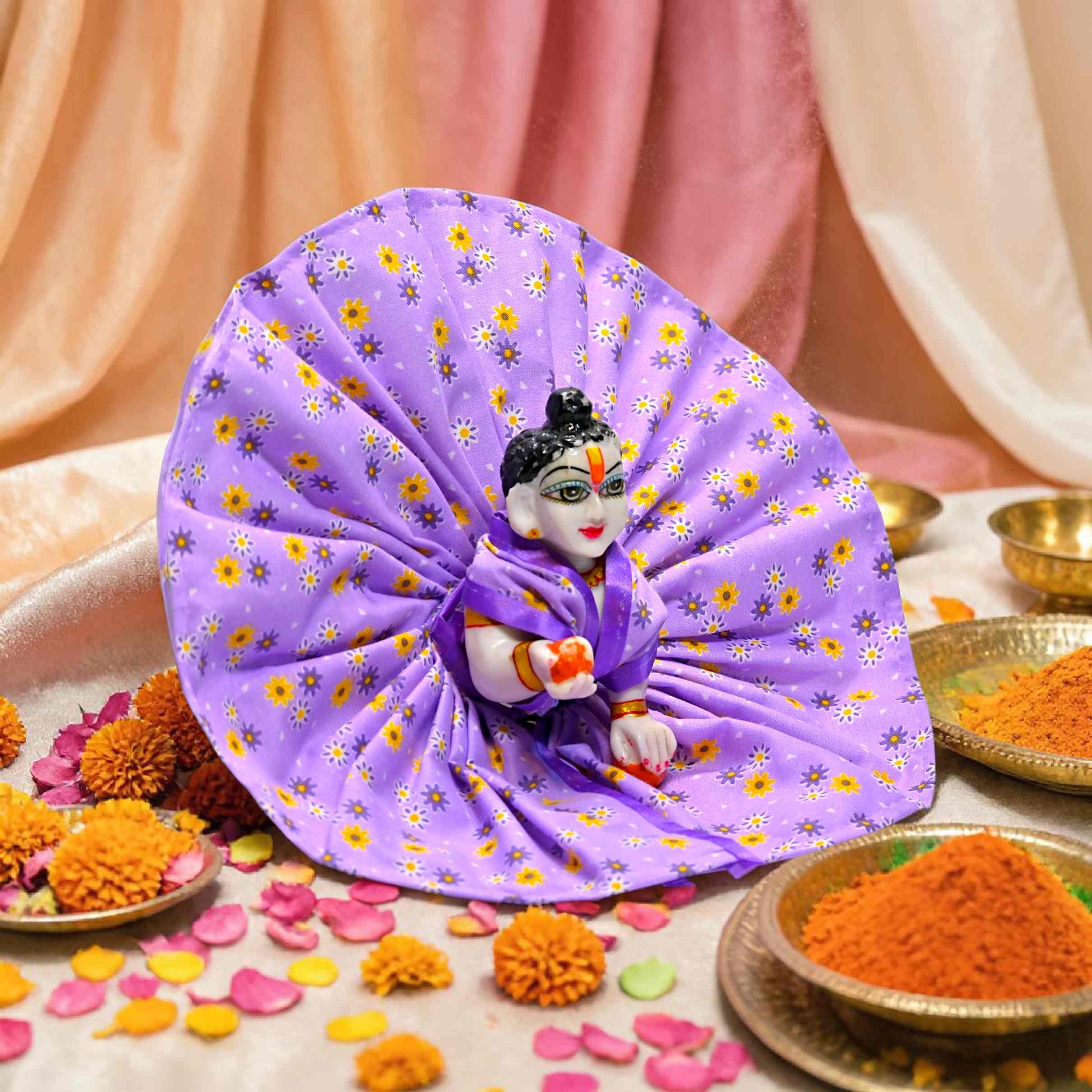 Laddu Gopal Summer Dress | Soft Cotton Floral Poshak for Krishna Ji | Lightweight Daily Wear Kanha Ji Dress | Size 0 to 6 | Comfortable Designer Poshak