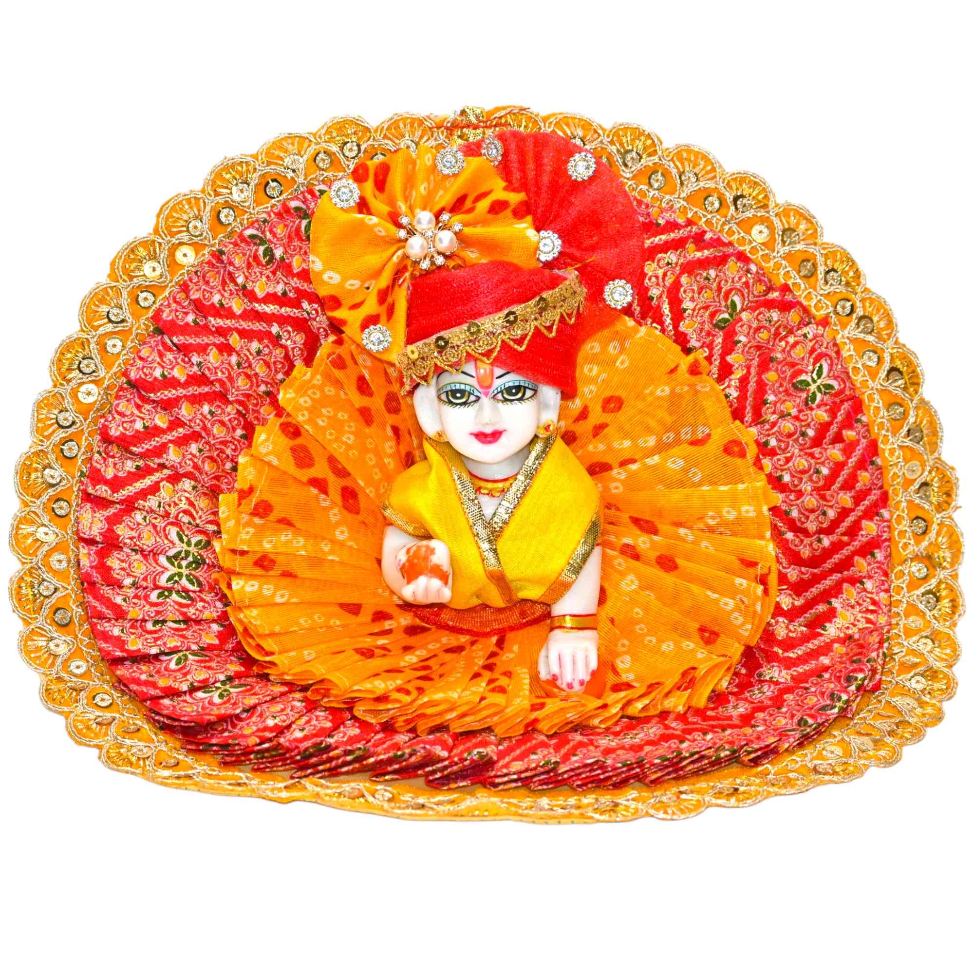 Laddu Gopal Ji Dress with Mukut | Heavy Festive Poshak for Kanha Ji | Traditional Bandhani Style | Designer Yellow Poshak for Krishna Ji | Janmashtami & Diwali Special Fancy Dress | Size 0 to 6 