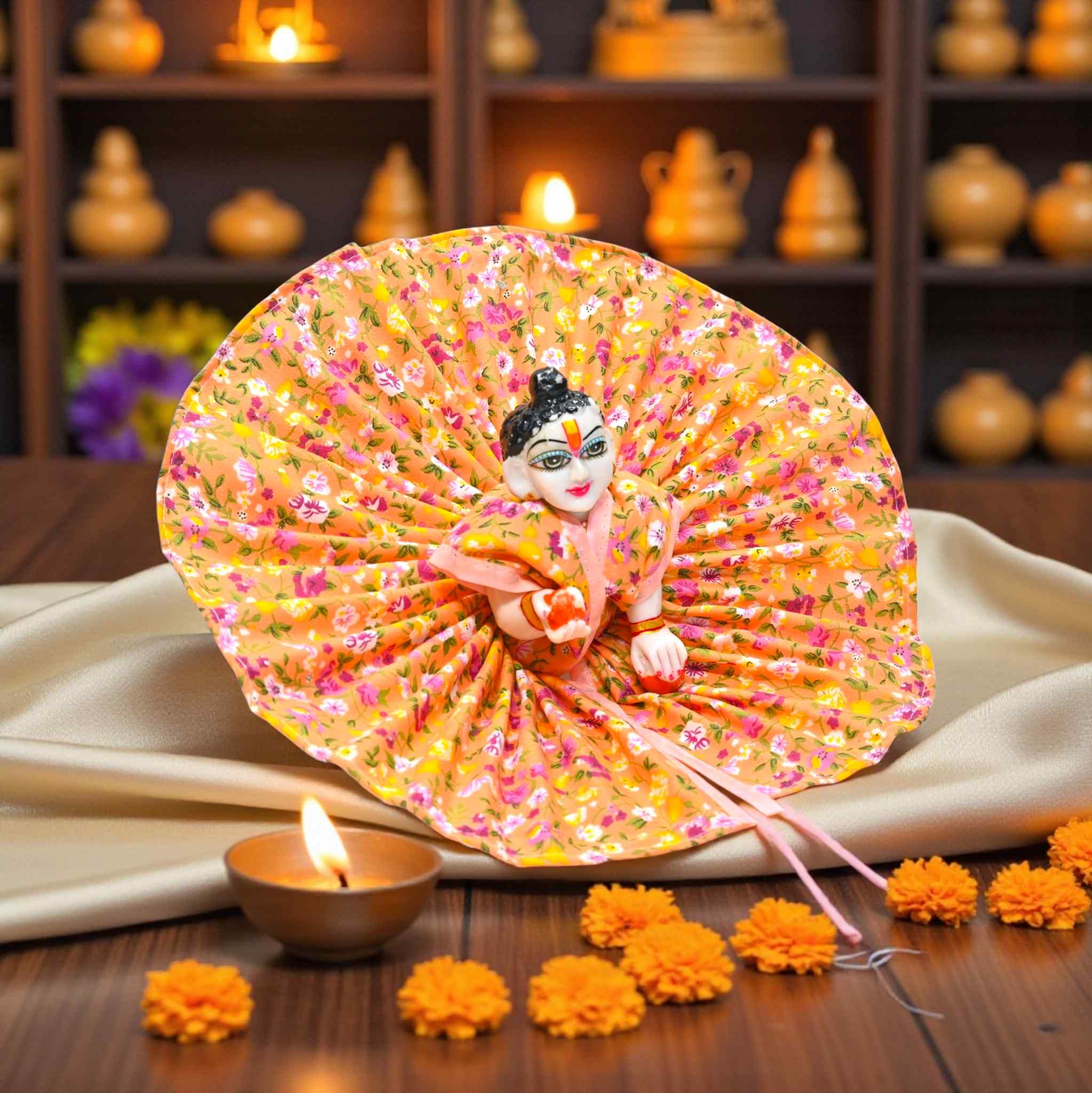 Laddu Gopal Floral Summer Dress | Cotton Printed Poshak for Kanha Ji | Phool Print Designer Ladoo Gopal Vastra for Janmashtami, Daily Shringar | Thakurji Designer Outfit Size 0-6