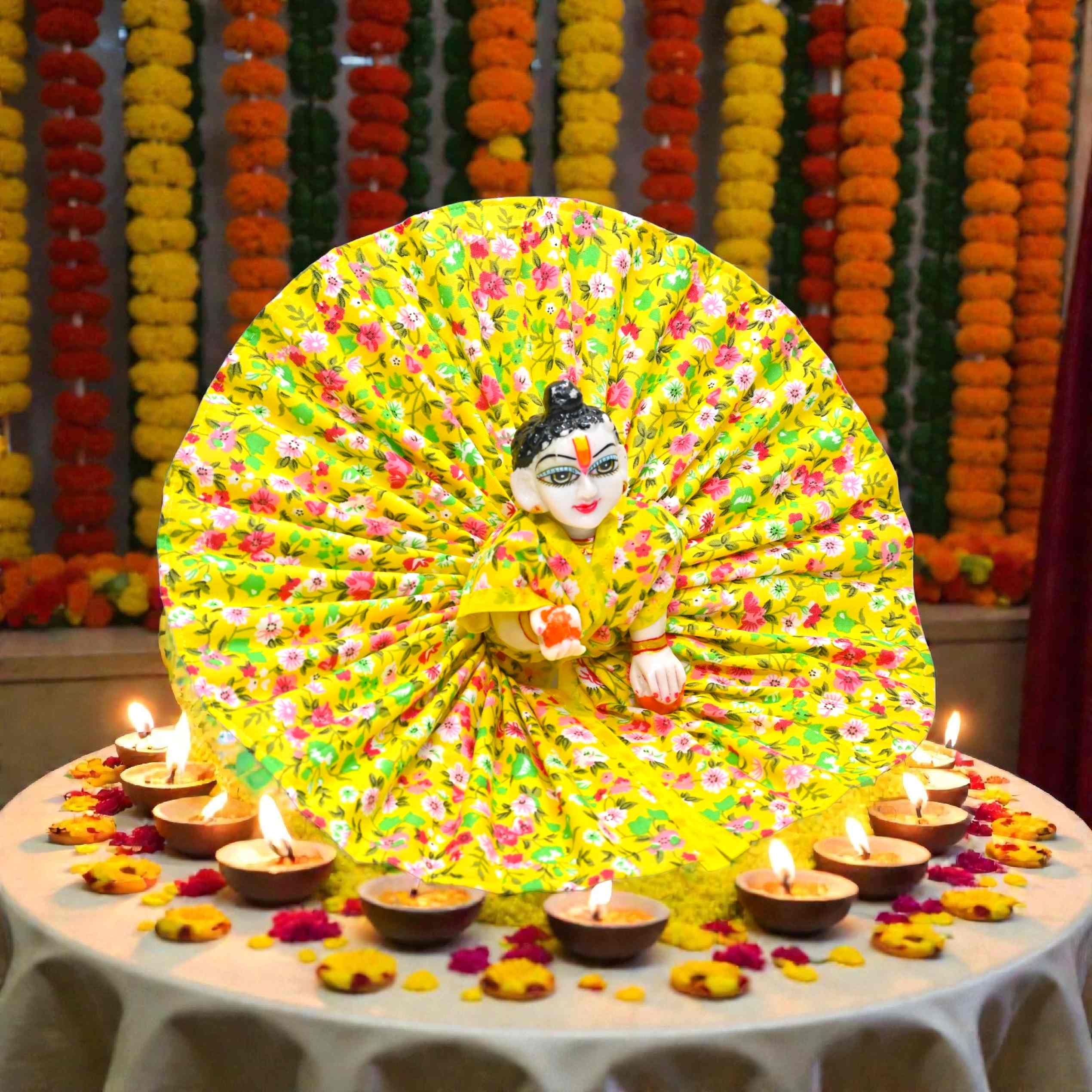 Laddu Gopal Floral Summer Dress | Cotton Printed Poshak for Kanha Ji | Phool Print Designer Ladoo Gopal Vastra for Janmashtami, Daily Shringar | Thakurji Designer Outfit Size 0-6