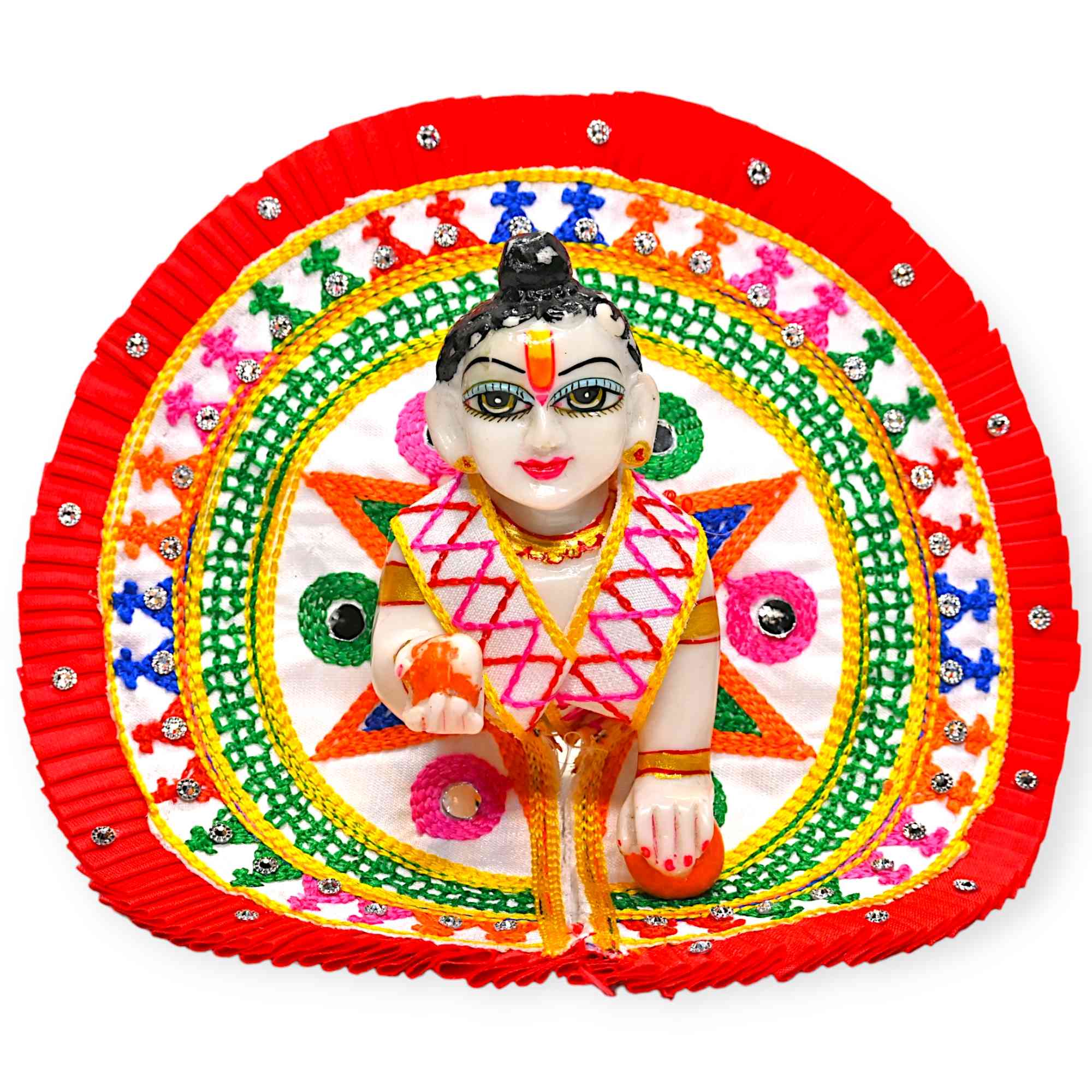 Kashyap G Poshak® Laddu Gopal Ji Dress with Mukut | Cotton Summer Poshak | Handcrafted Circular Design | Size 0–6