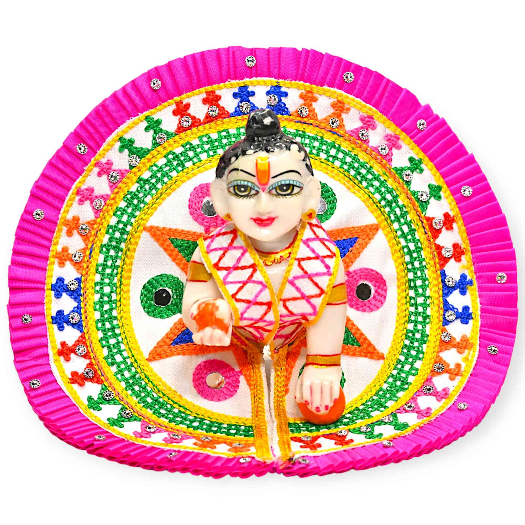 Kashyap G Poshak® Laddu Gopal Ji Dress with Mukut | Cotton Summer Poshak | Handcrafted Circular Design | Size 0–6