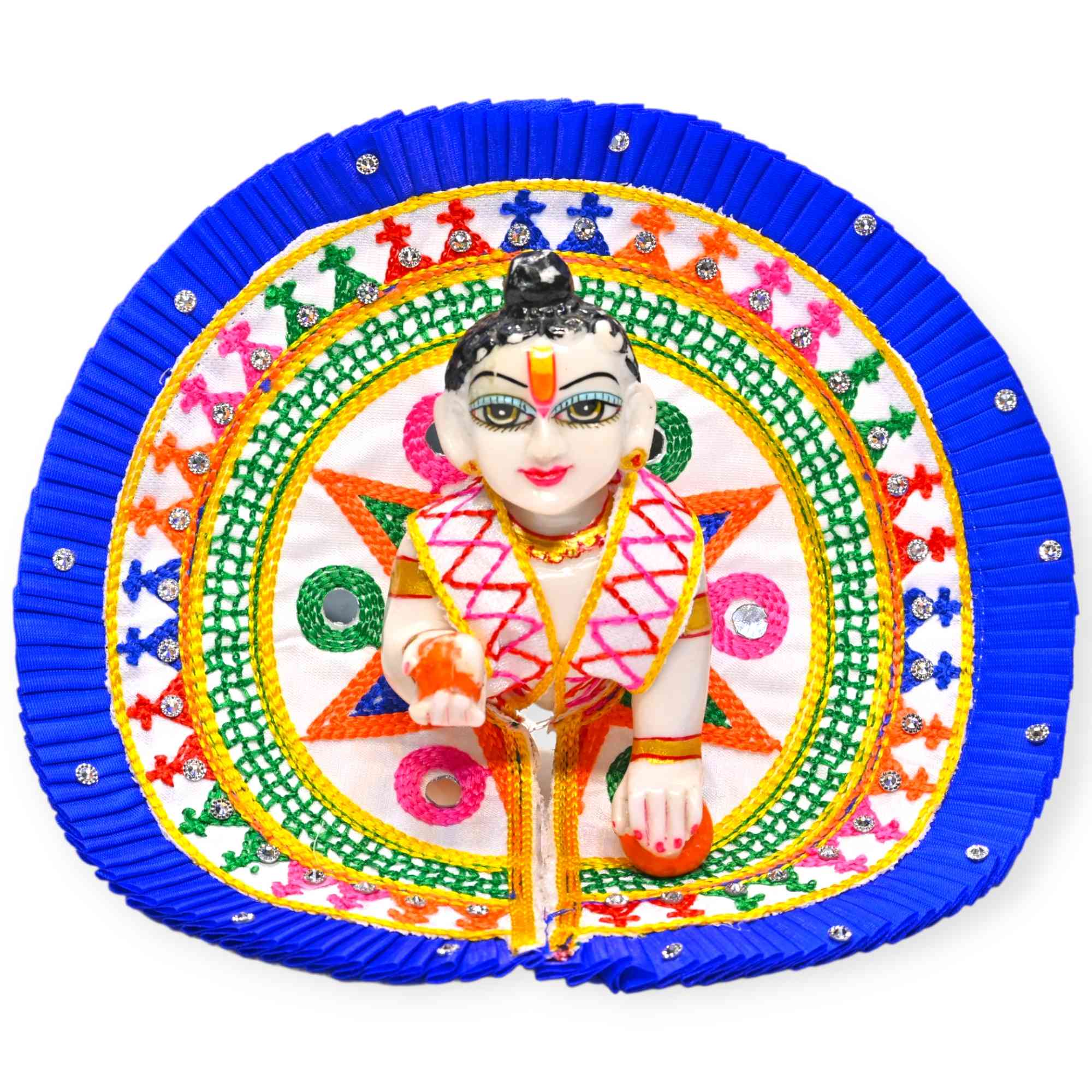 Kashyap G Poshak® Laddu Gopal Ji Dress with Mukut | Cotton Summer Poshak | Handcrafted Circular Design | Size 0–6
