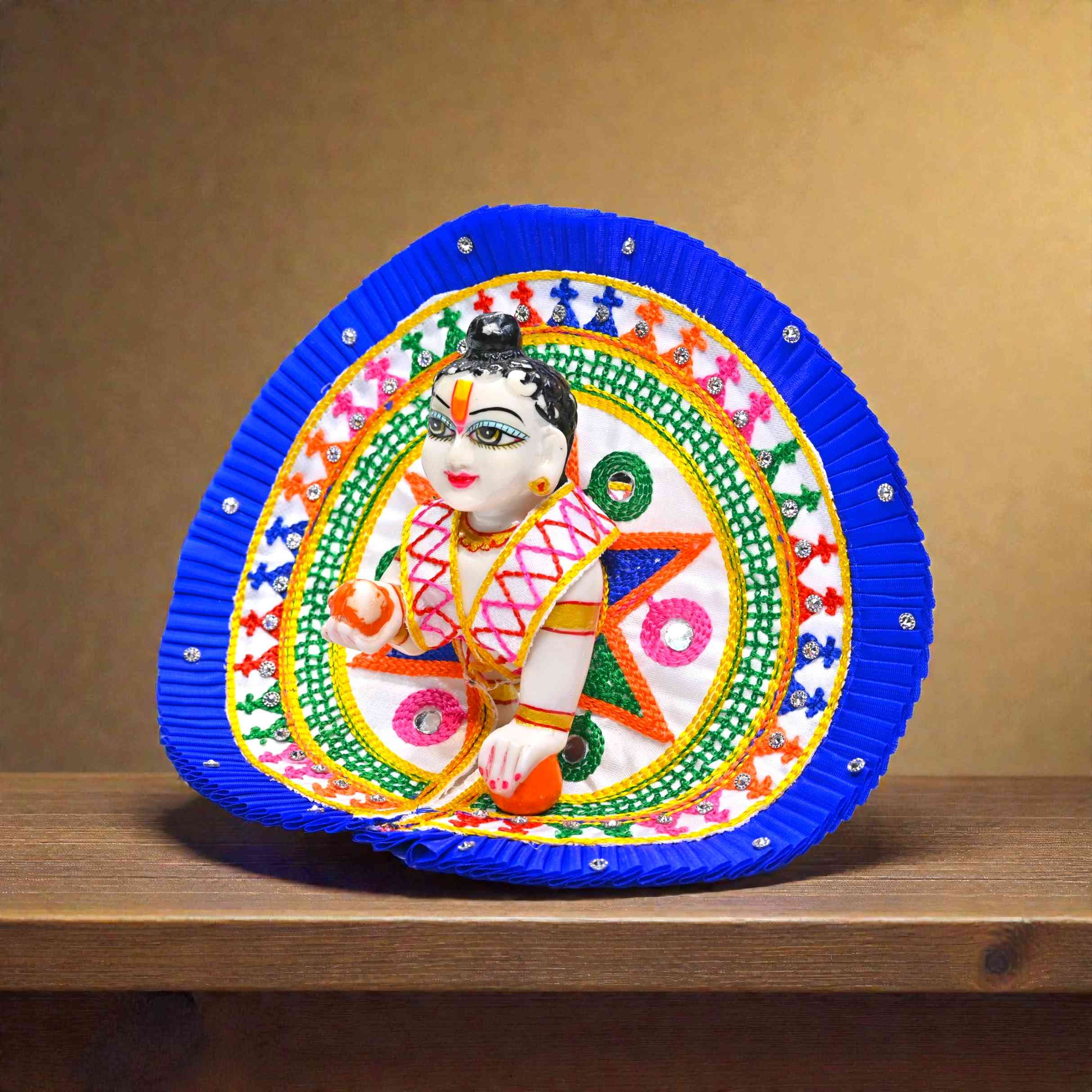 Kashyap G Poshak® Laddu Gopal Ji Dress with Mukut | Cotton Summer Poshak | Handcrafted Circular Design | Size 0–6